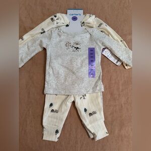 Carter's Gray and Cream Pajama Set with Farm Motif